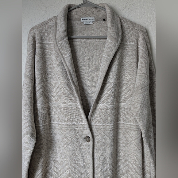 Prana Grey Tribal Print Cozy Organic Cotton Wool V-Neck Sevie Sweater Cardigan - Picture 6 of 13